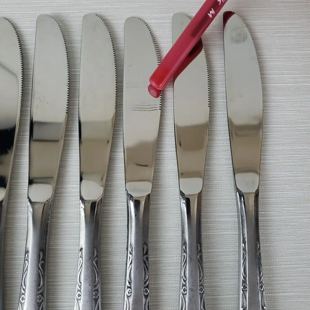 Vintage Single Rose Stainless Steel Butter Knives 8 Pcs Silverware Japan MCM